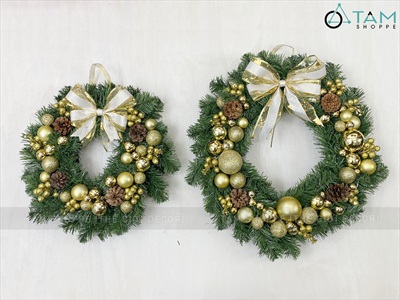 Vòng nguyệt quế Noel nhiều châu ĐK 40 - 55cm [Cổ điển - 3 màu] VNGQ-X-46